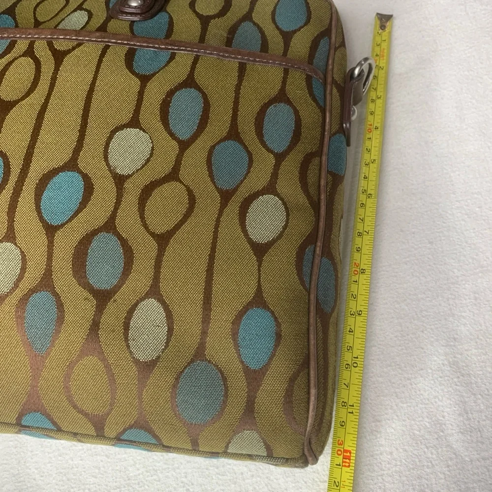Angela Adams Retired Green Teal Canvas Shoulder Tote Satchel Geometric Bag HTF